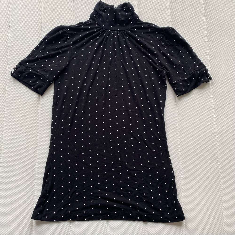 Black Polka Dot Mock-Neck Short Sleeve Top